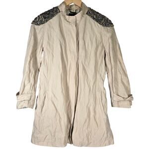 Gryphon New York Crystal Trench Embellished  Cotton Jacket L